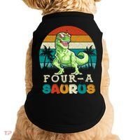 Four A Saurus Birthday T Rex 4 Year Old Dino 4th Dinosaur Gift Doggie Tank thumb 0
