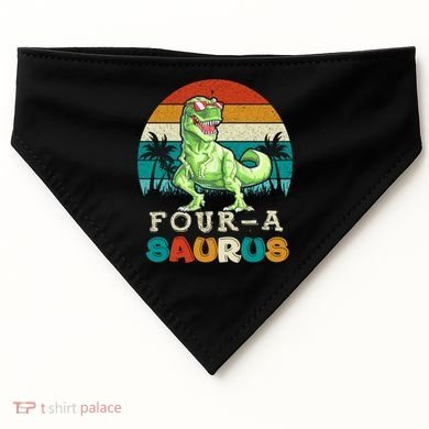 Four A Saurus Birthday T Rex 4 Year Old Dino 4th Dinosaur Gift USA-Made Doggie Bandana