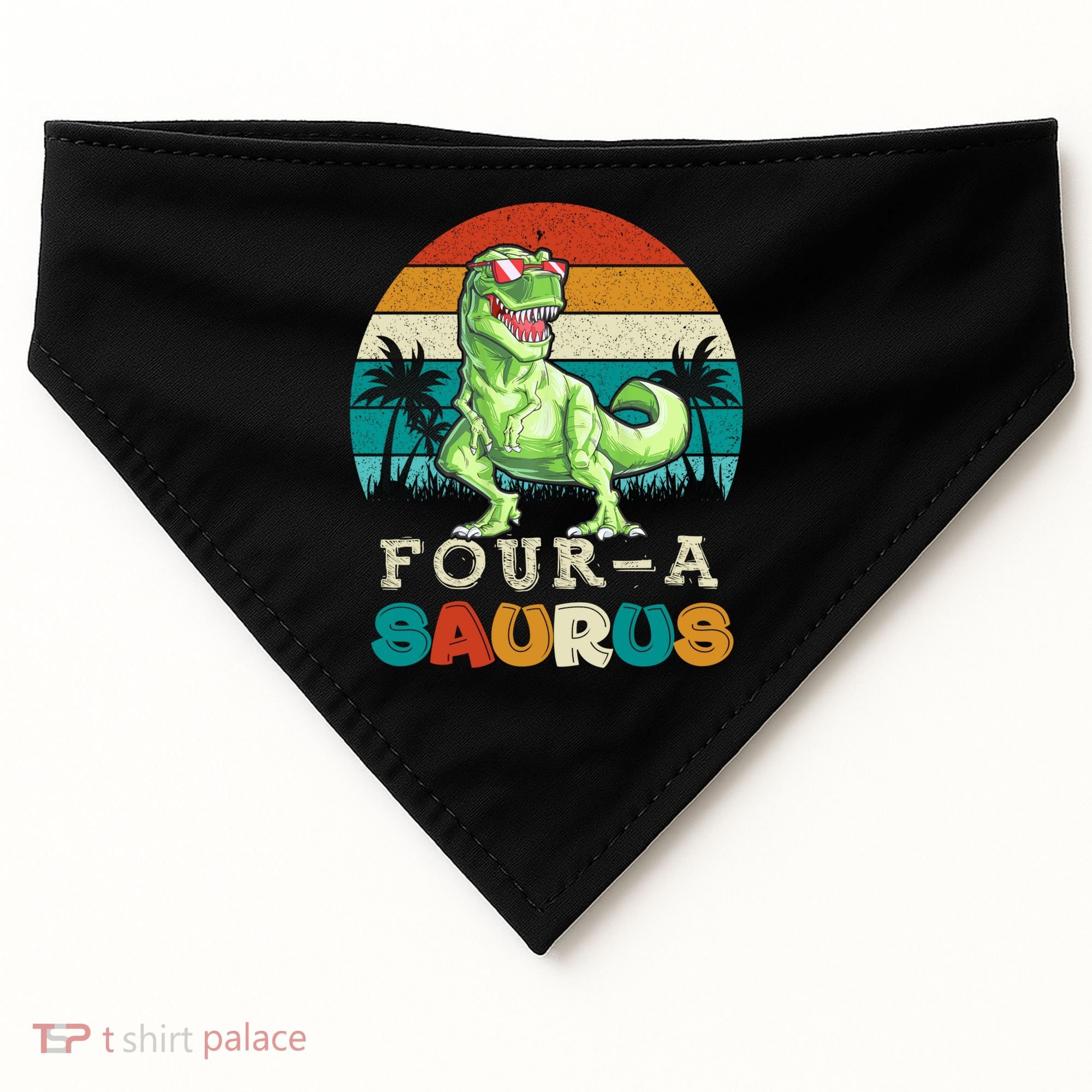 Four A Saurus Birthday T Rex 4 Year Old Dino 4th Dinosaur Gift USA-Made Doggie Bandana