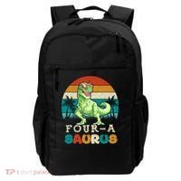 Four A Saurus Birthday T Rex 4 Year Old Dino 4th Dinosaur Gift Backpack thumb 0
