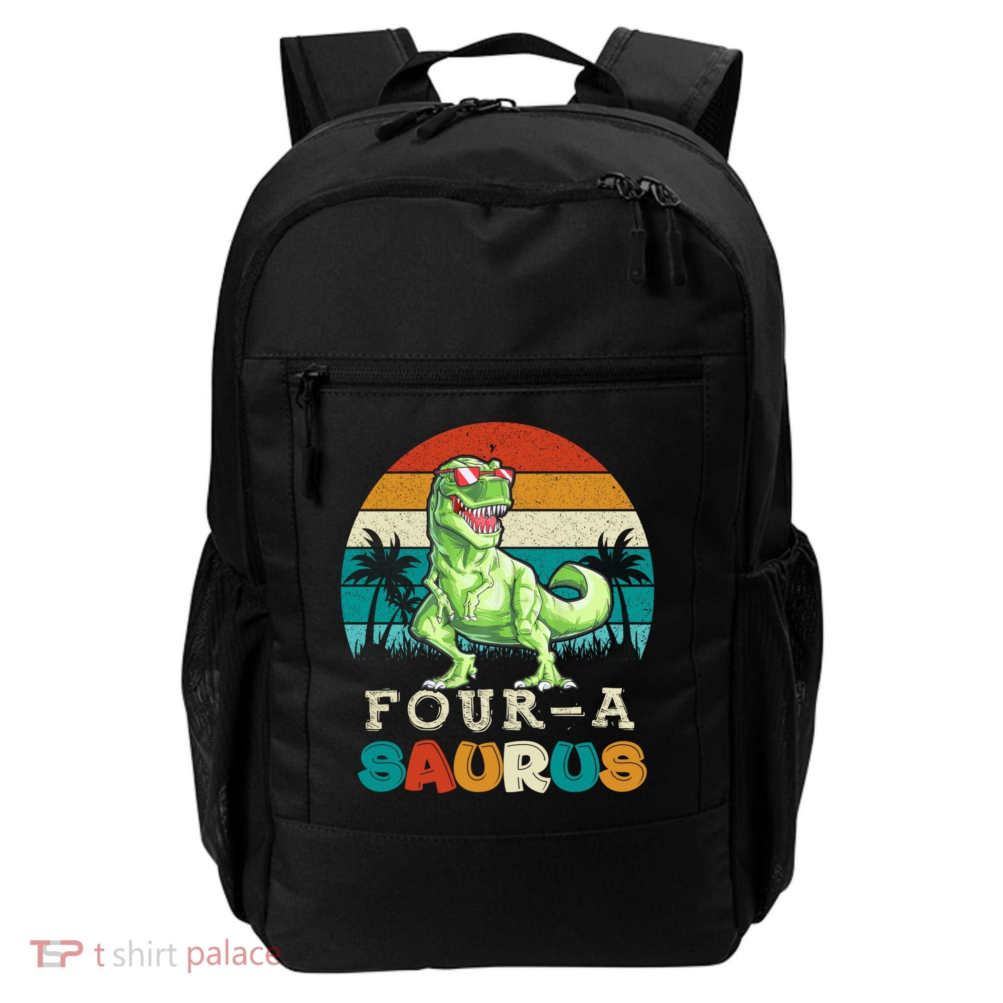 Four A Saurus Birthday T Rex 4 Year Old Dino 4th Dinosaur Gift Backpack