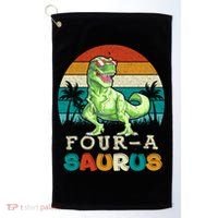 Four A Saurus Birthday T Rex 4 Year Old Dino 4th Dinosaur Gift Golf Towel thumb 0