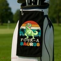 Four A Saurus Birthday T Rex 4 Year Old Dino 4th Dinosaur Gift Golf Towel thumb 2