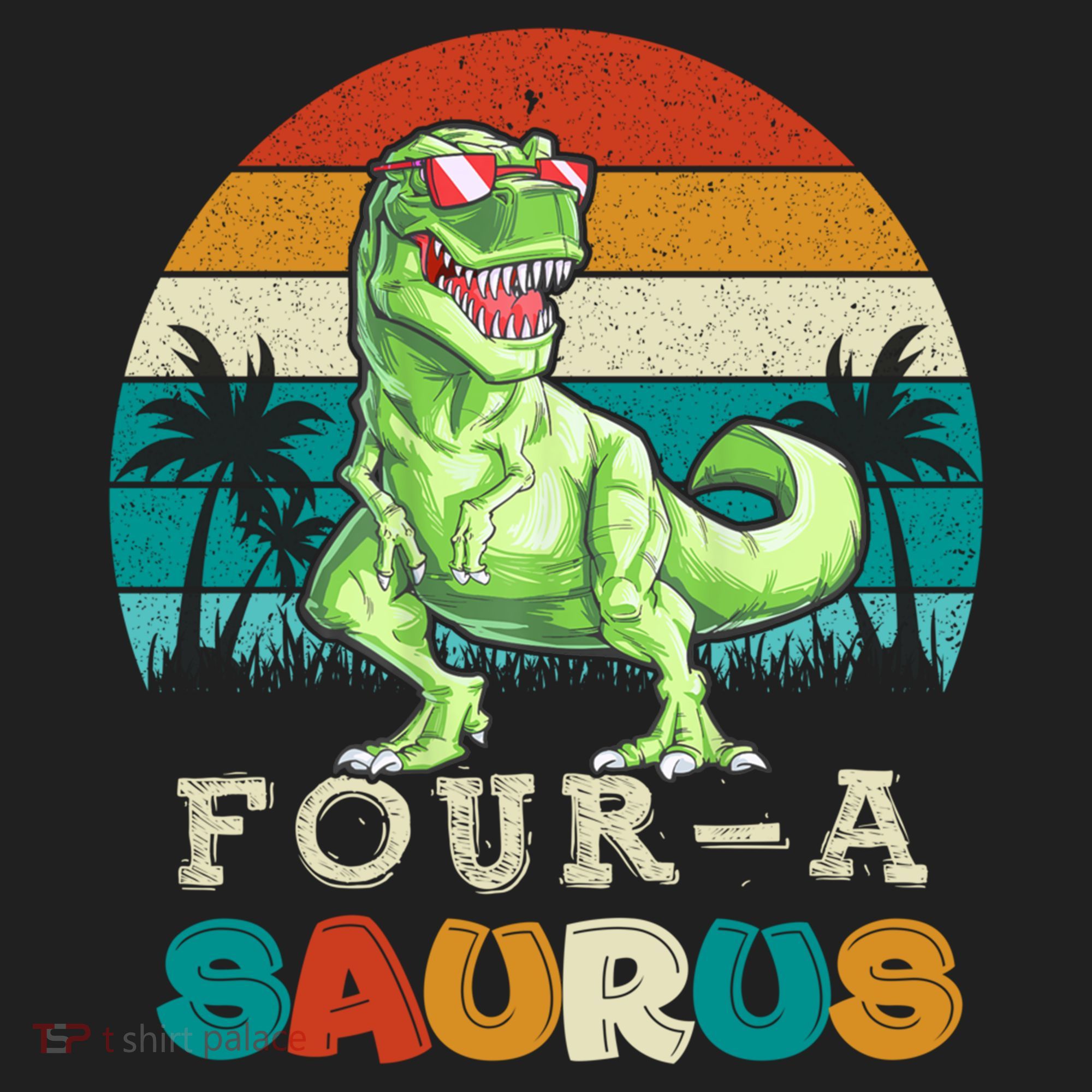 Four A Saurus Birthday T Rex 4 Year Old Dino 4th Dinosaur Gift Golf Towel