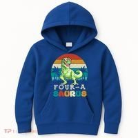 Four A Saurus Birthday T Rex 4 Year Old Dino 4th Dinosaur Gift Kids Hoodie thumb 0