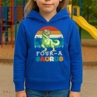 Four A Saurus Birthday T Rex 4 Year Old Dino 4th Dinosaur Gift Kids Hoodie thumb 3