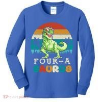 Four A Saurus Birthday T Rex 4 Year Old Dino 4th Dinosaur Gift Kids Long Sleeve Shirt thumb 0