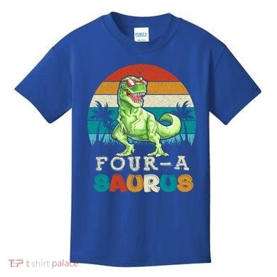 Four A Saurus Birthday T Rex 4 Year Old Dino 4th Dinosaur Gift Kids T-Shirt