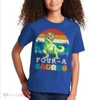 Four A Saurus Birthday T Rex 4 Year Old Dino 4th Dinosaur Gift Kids T-Shirt thumb 2