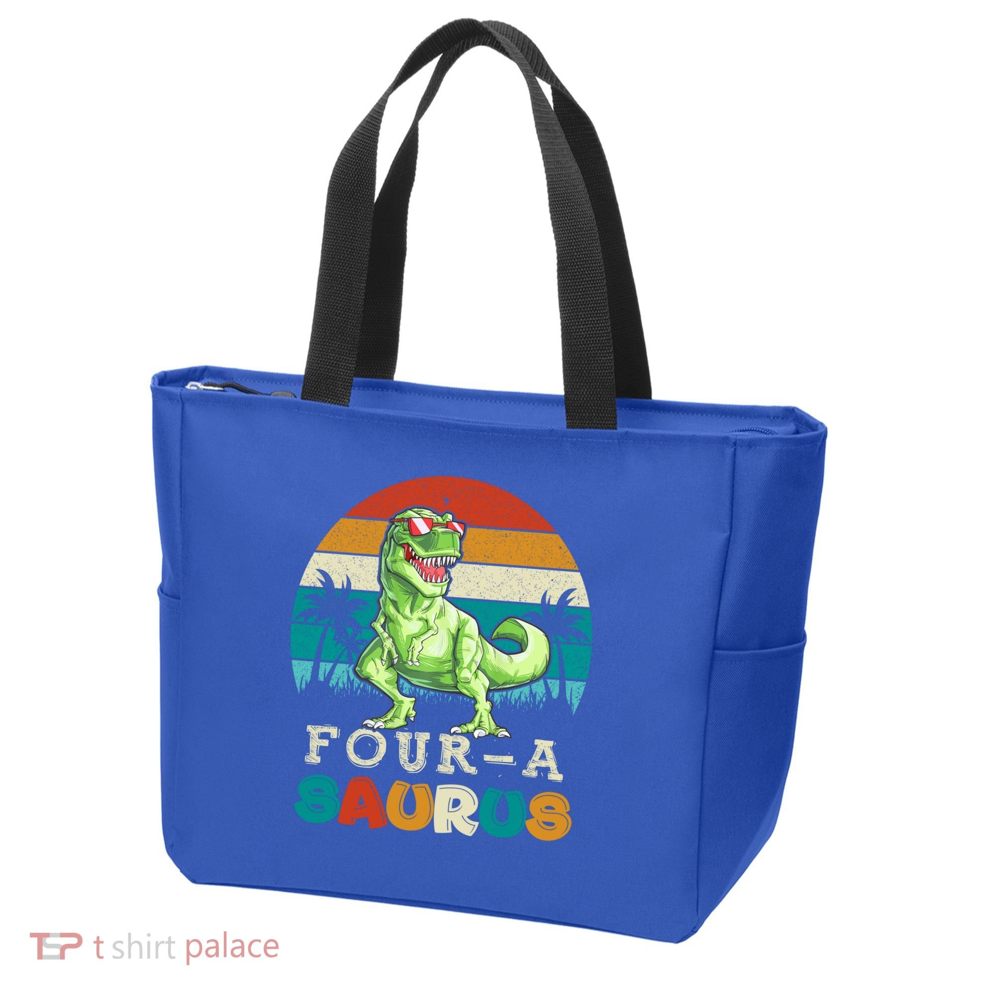 Four A Saurus Birthday T Rex 4 Year Old Dino 4th Dinosaur Gift Tote Bag