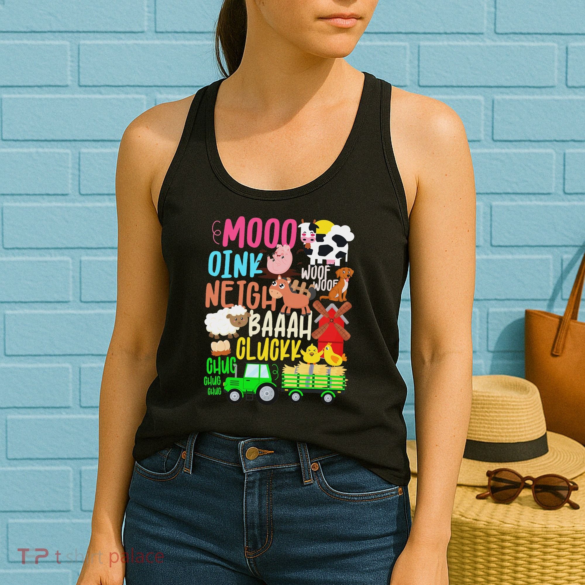 Farm Animals Sounds Oink Baa Neigh Cluck Moo Farmer Women's Tank Top