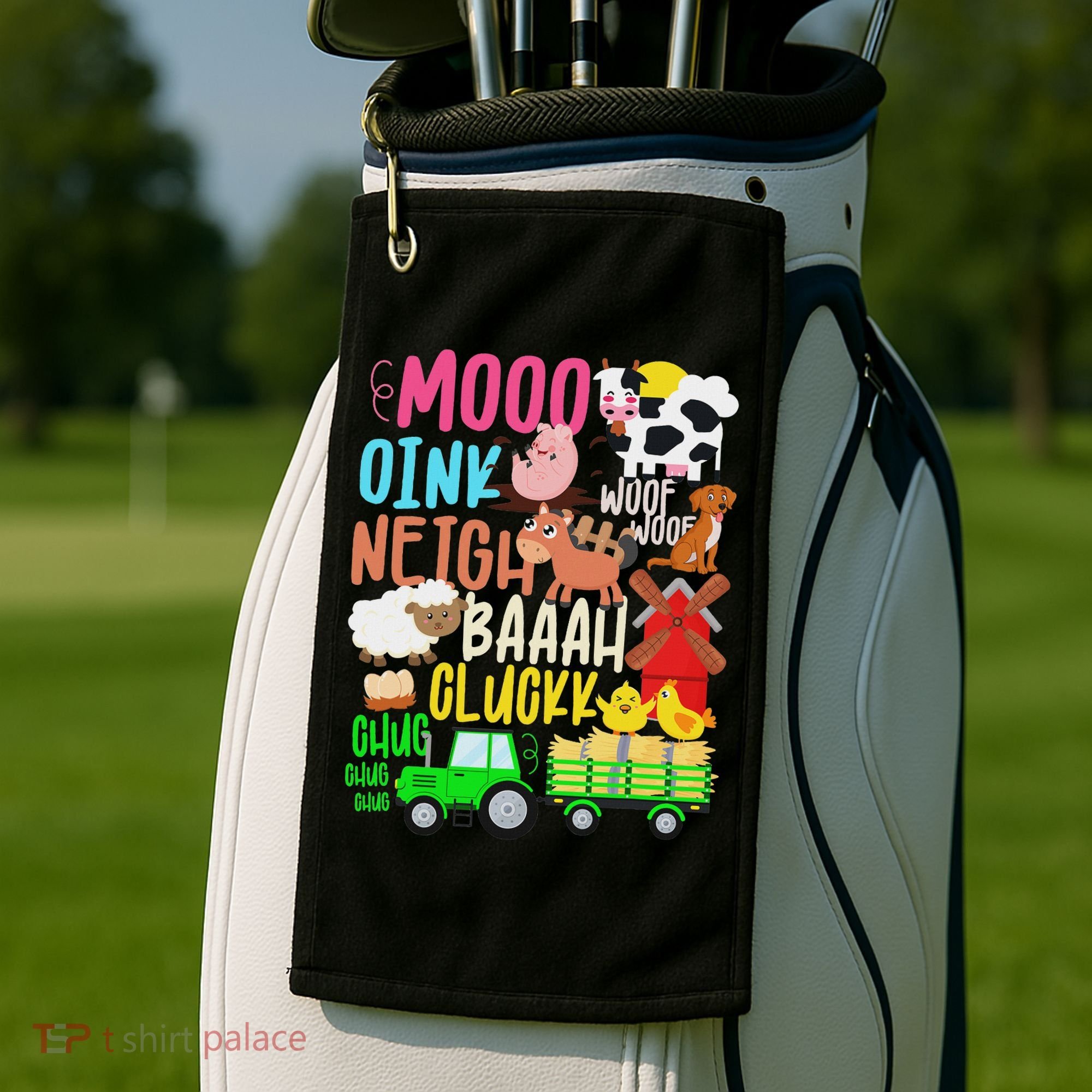 Farm Animals Sounds Oink Baa Neigh Cluck Moo Farmer Golf Towel