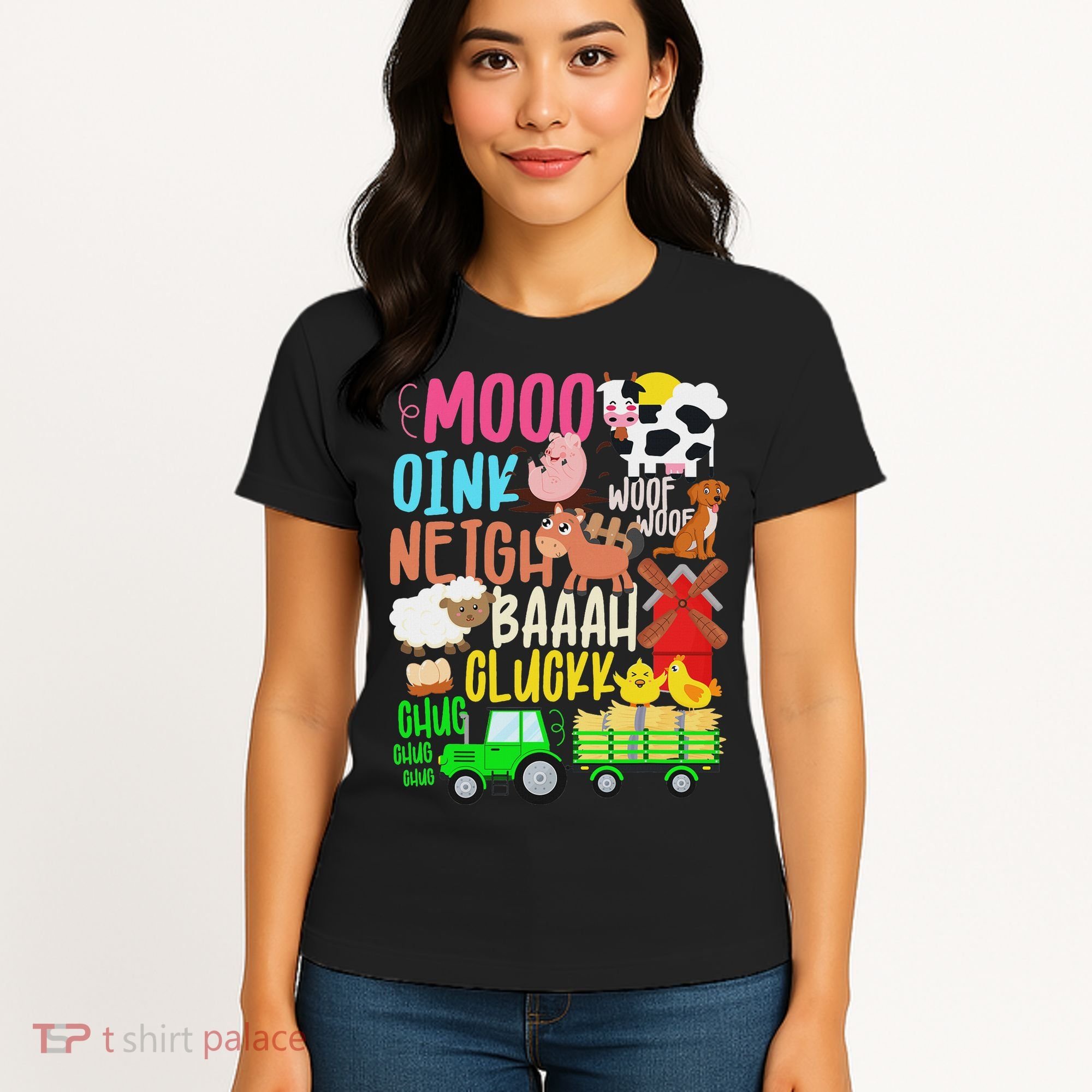 Farm Animals Sounds Oink Baa Neigh Cluck Moo Farmer Women's T-Shirt