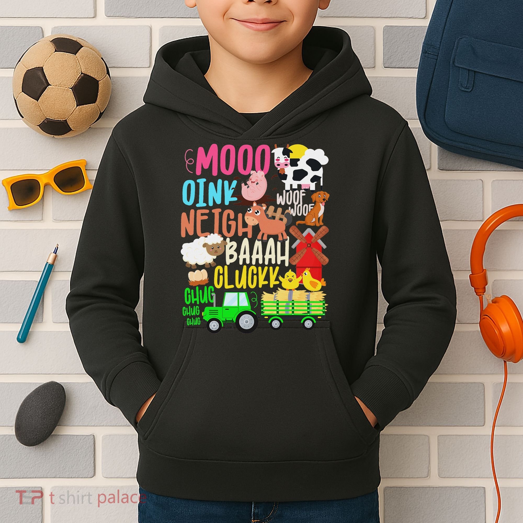 Farm Animals Sounds Oink Baa Neigh Cluck Moo Farmer Kids Hoodie