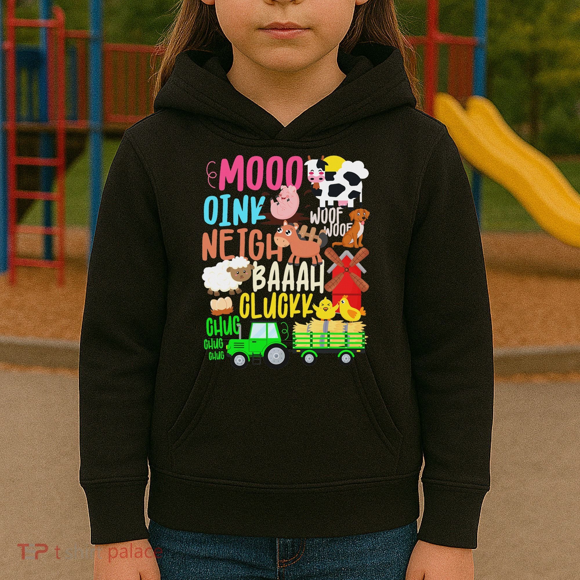 Farm Animals Sounds Oink Baa Neigh Cluck Moo Farmer Kids Hoodie