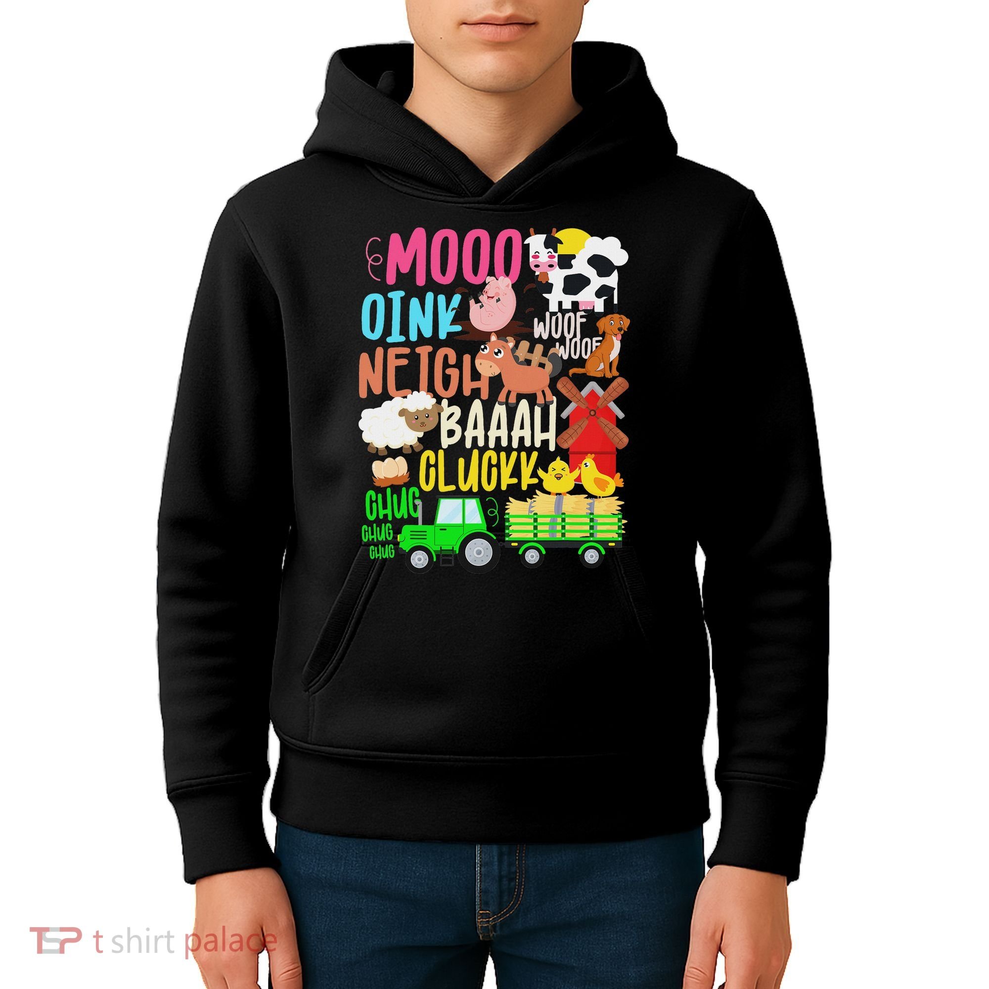 Farm Animals Sounds Oink Baa Neigh Cluck Moo Farmer Kids Hoodie