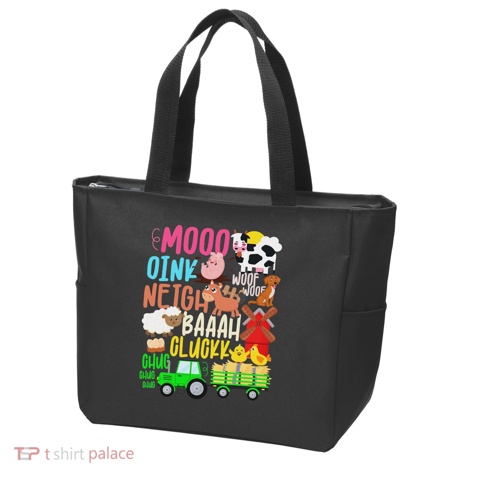 Farm Animals Sounds Oink Baa Neigh Cluck Moo Farmer Tote Bag
