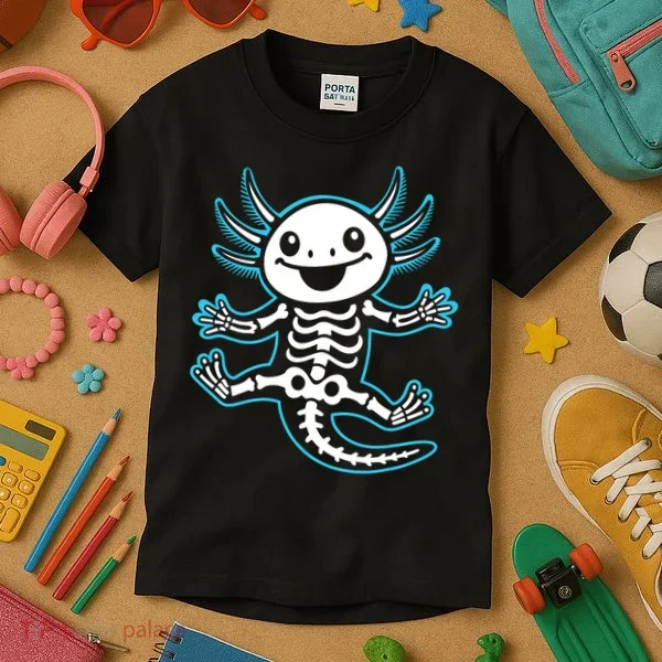 Funny Axolotl Skeleton X-Ray Kids T-Shirt