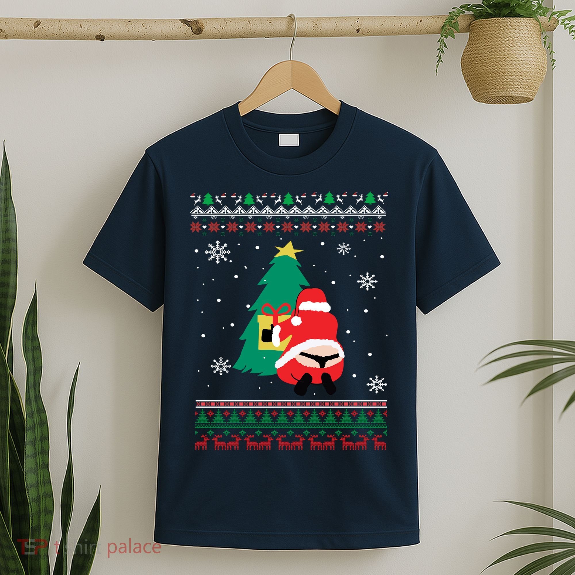 Funny Adult Santa's Whale Tail Thongs Ugly Christmas Sweater T-Shirt