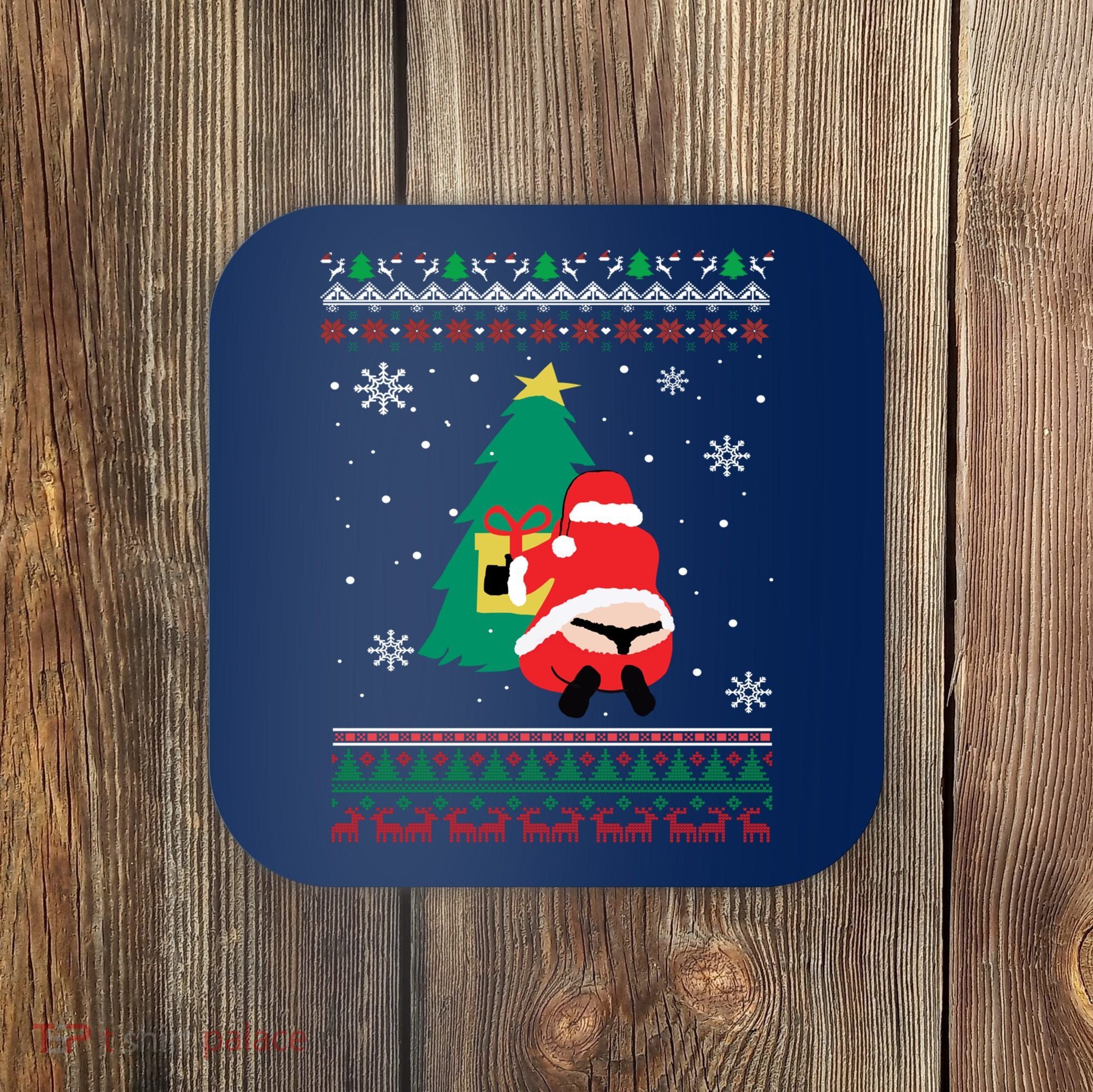 Funny Adult Santa's Whale Tail Thongs Ugly Christmas Sweater Coaster
