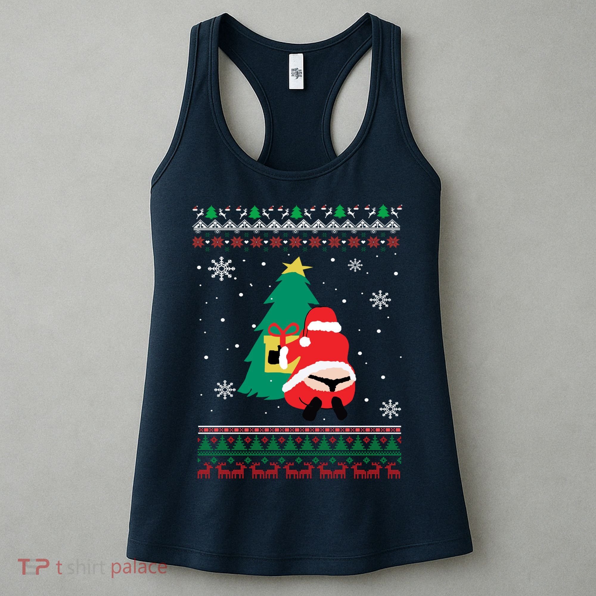 Funny Adult Santa's Whale Tail Thongs Ugly Christmas Sweater Women's Tank Top