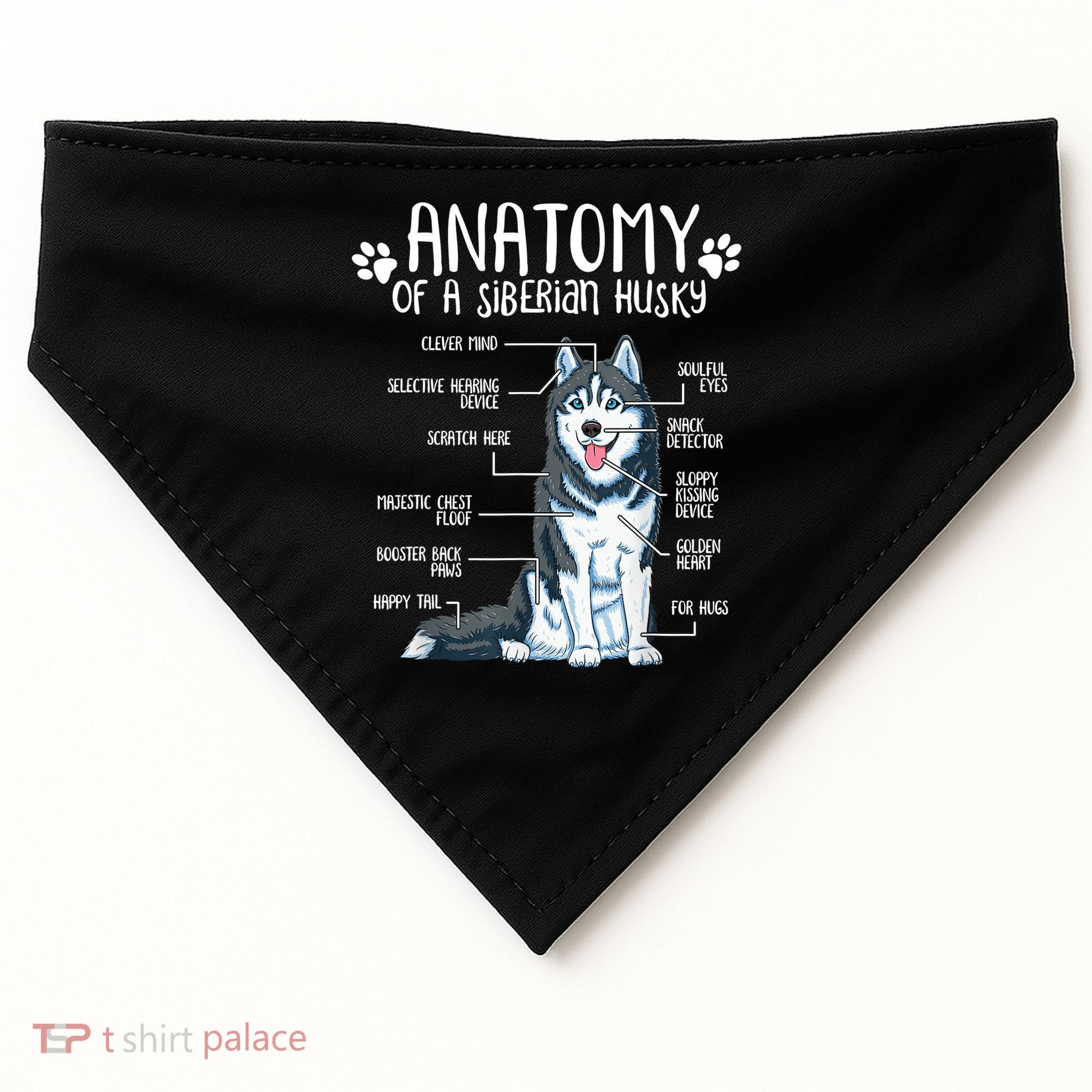 Funny Anatomy Siberian Husky Dog Lover TShirt USA-Made Doggie Bandana