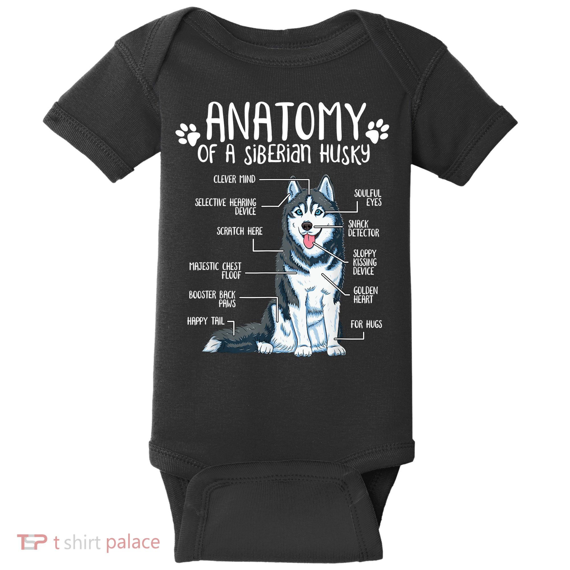 Funny Anatomy Siberian Husky Dog Lover TShirt Baby Bodysuit