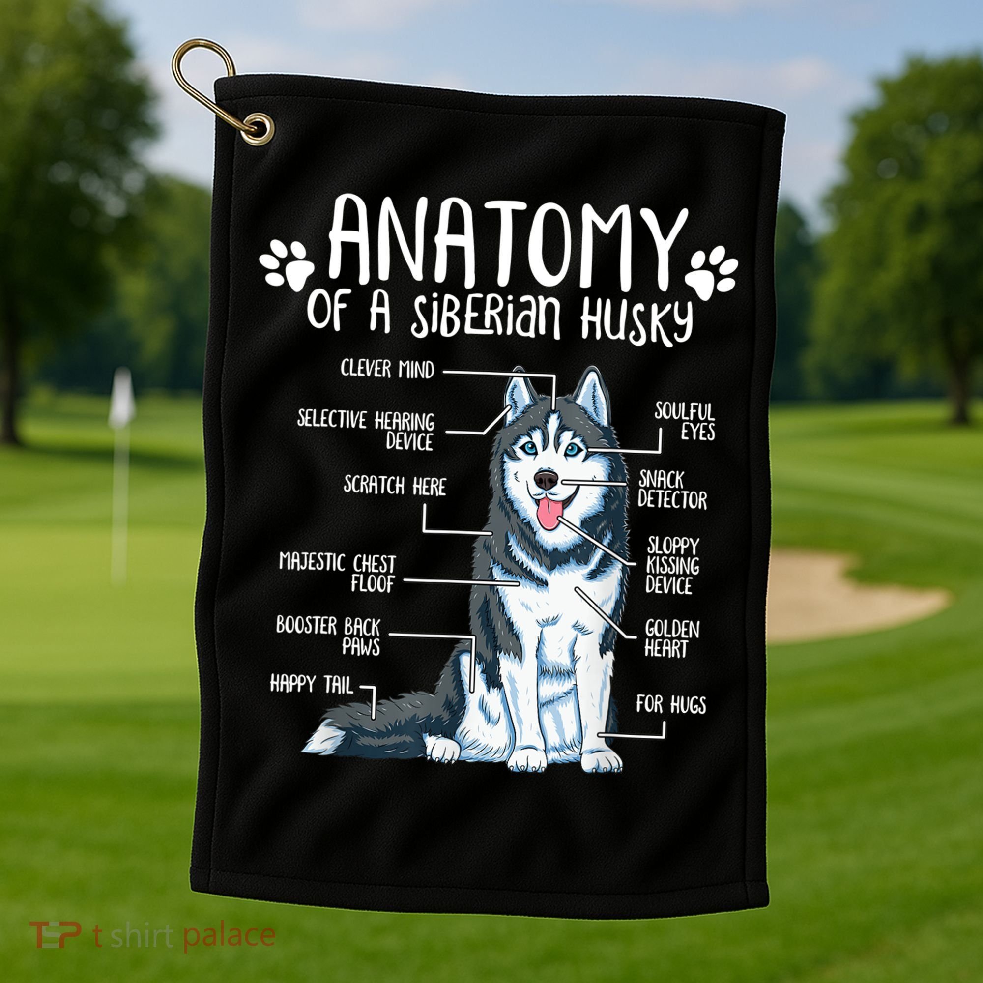 Funny Anatomy Siberian Husky Dog Lover TShirt Golf Towel