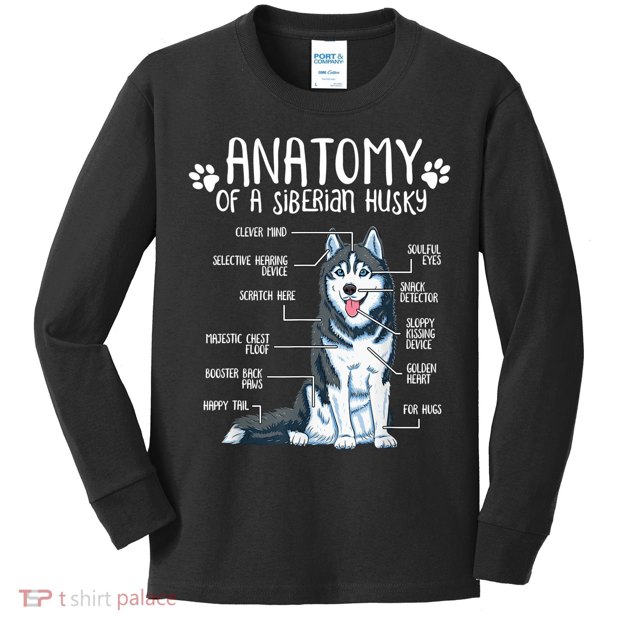 Funny Anatomy Siberian Husky Dog Lover TShirt Kids Long Sleeve Shirt