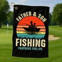 Father And Son Fishing Partner For Life Retro Matching Dad Golf Towel thumb 1