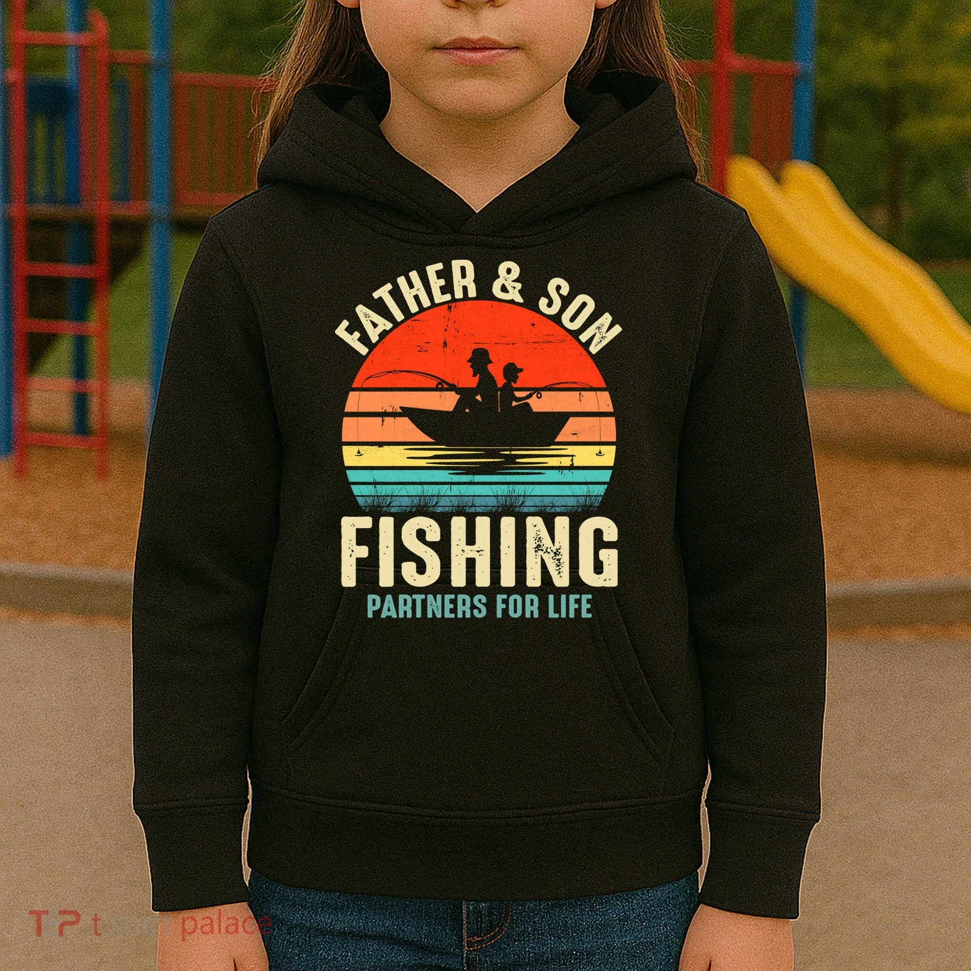 Father And Son Fishing Partner For Life Retro Matching Dad Kids Hoodie