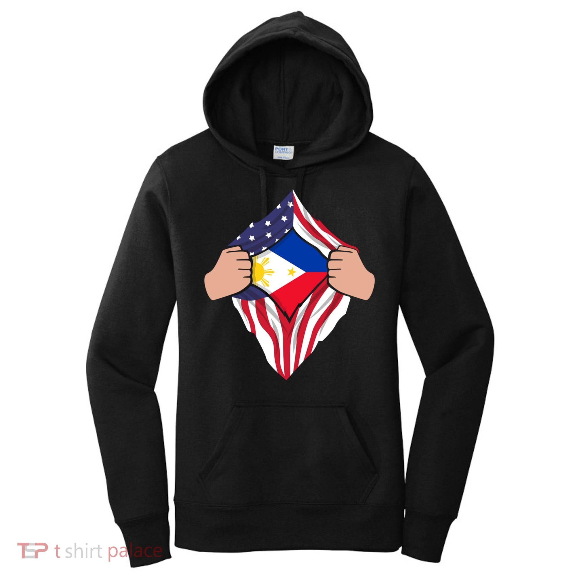 Filipino American Superhero Usa Philippines Man Chest Flag Gift Women's Hoodie