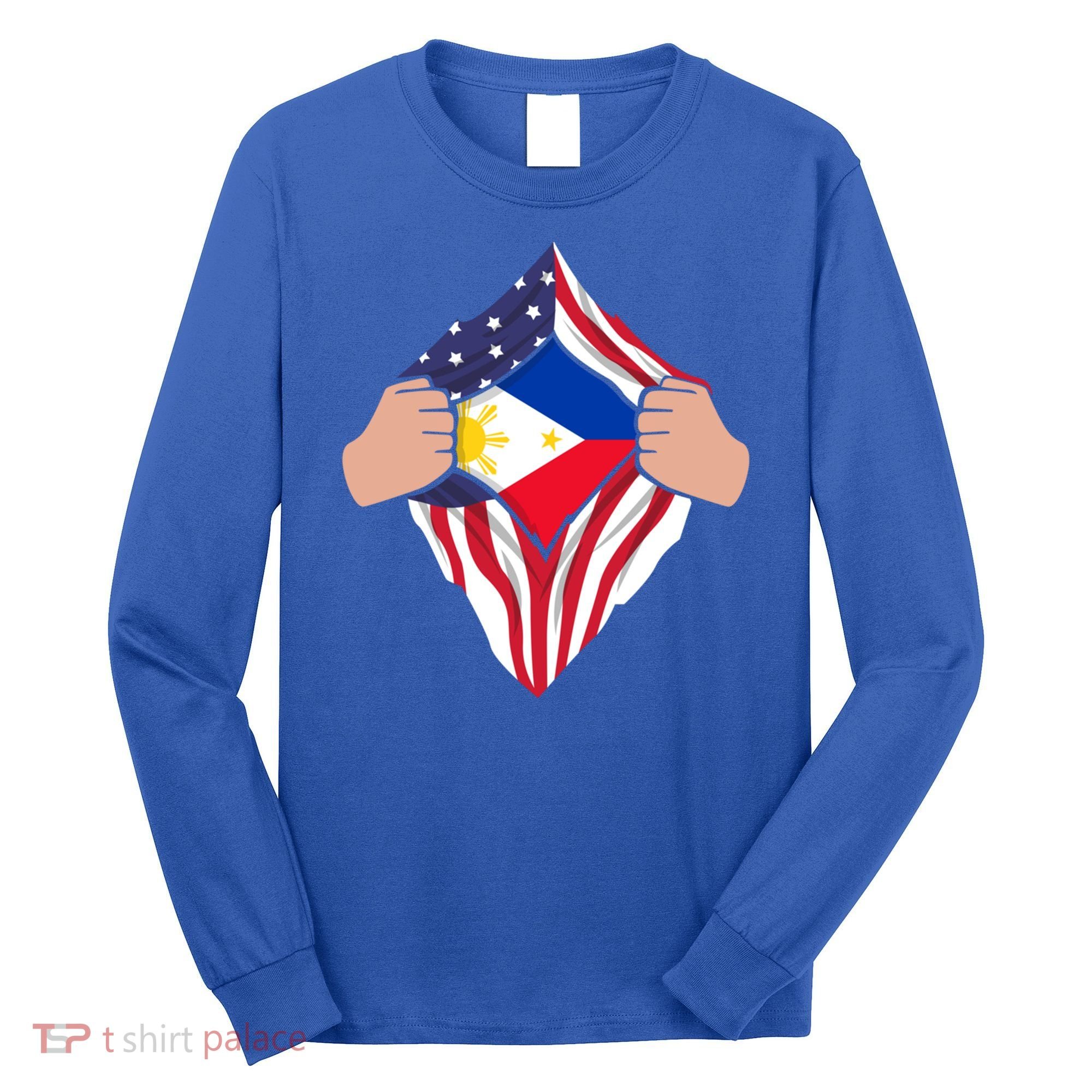 Filipino American Superhero Usa Philippines Man Chest Flag Gift Long Sleeve Shirt