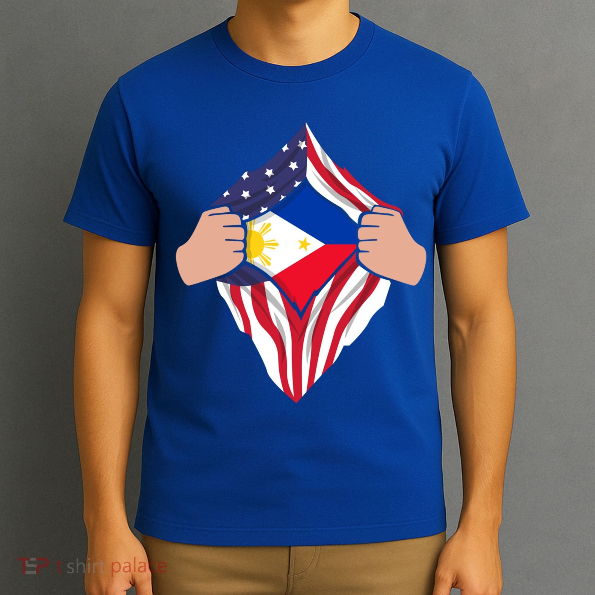 Filipino American Superhero Usa Philippines Man Chest Flag Gift T-Shirt