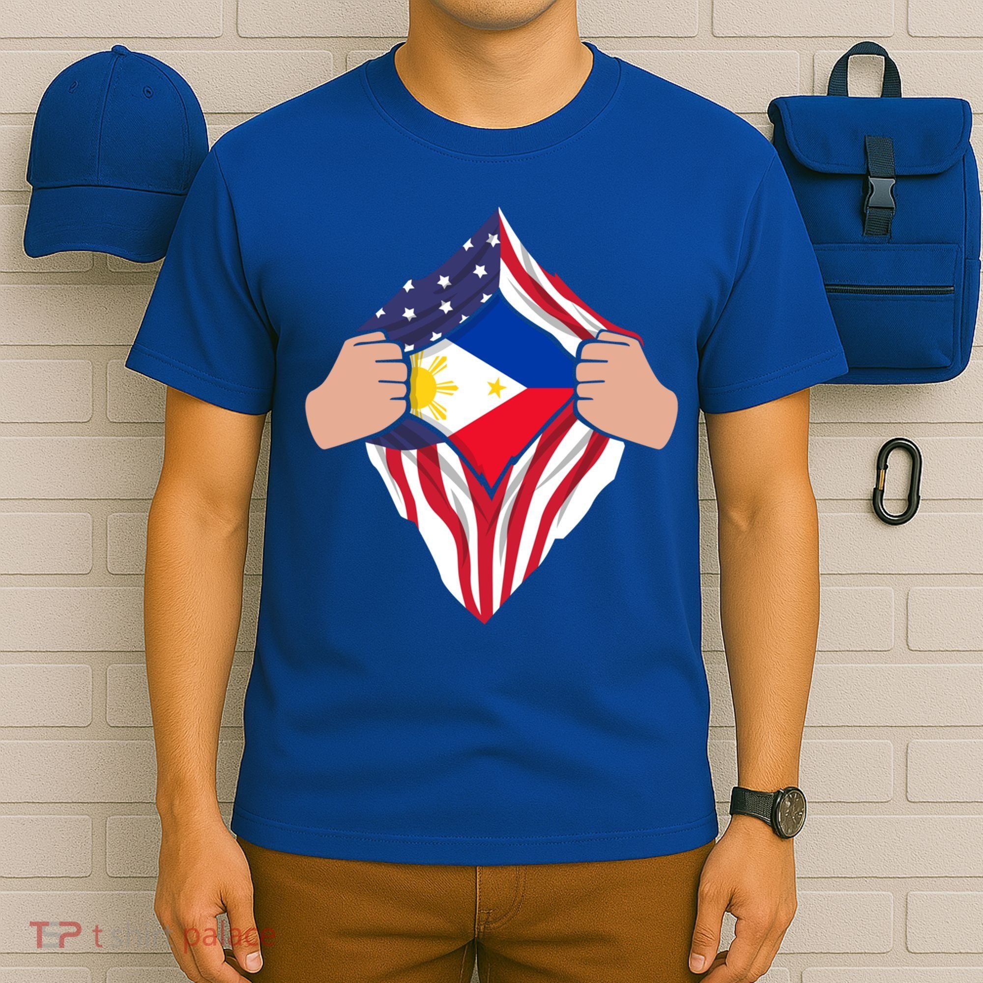 Filipino American Superhero Usa Philippines Man Chest Flag Gift T-Shirt