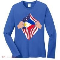 Filipino American Superhero Usa Philippines Man Chest Flag Gift Women's Long Sleeve Shirt thumb 0