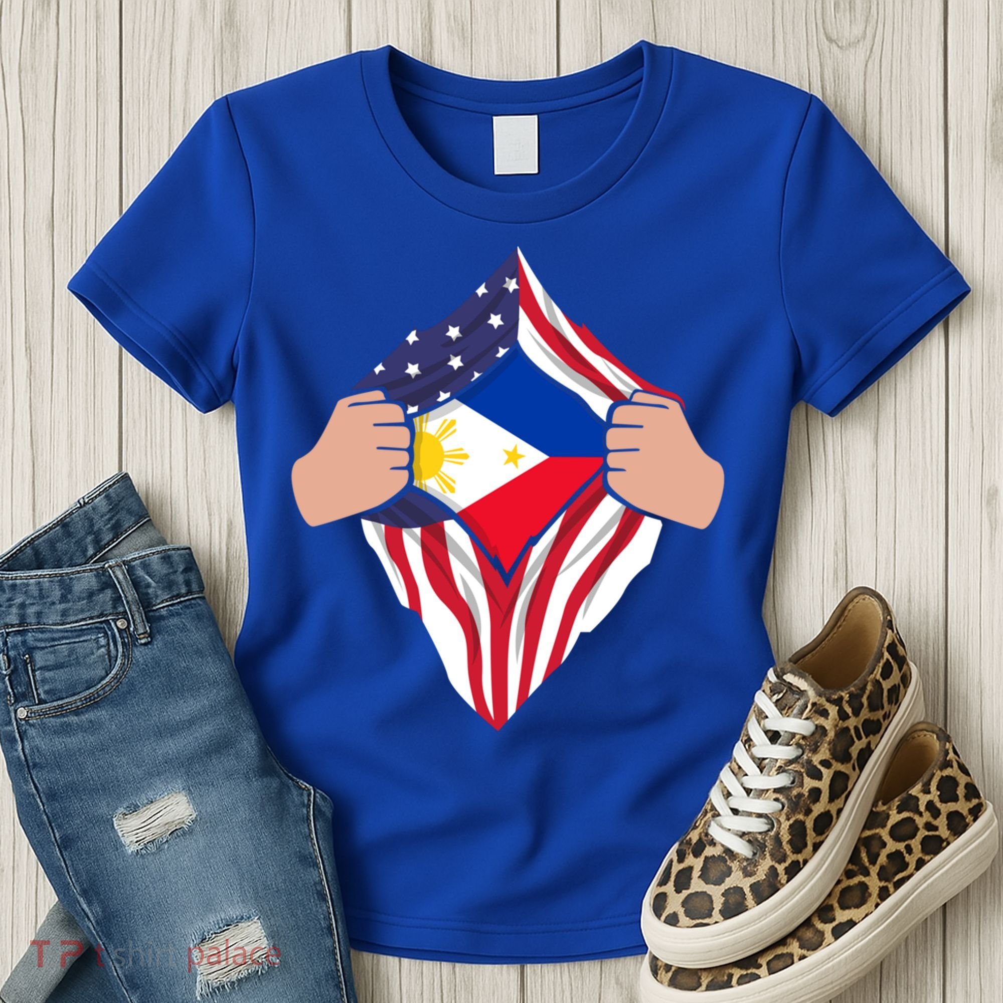 Filipino American Superhero Usa Philippines Man Chest Flag Gift Women's T-Shirt