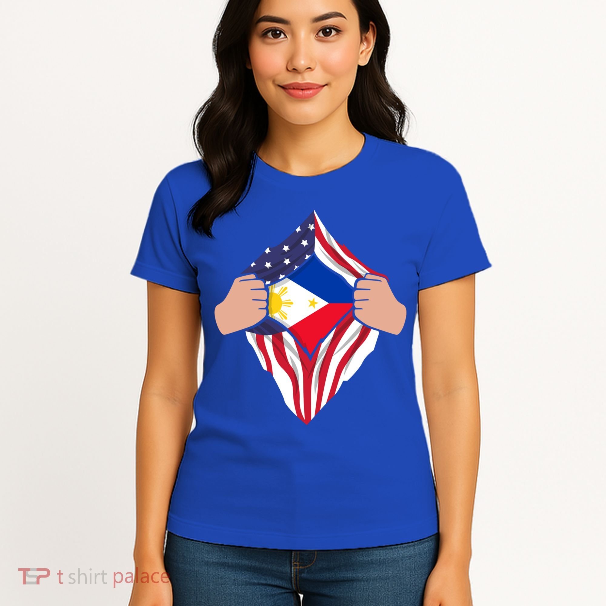 Filipino American Superhero Usa Philippines Man Chest Flag Gift Women's T-Shirt