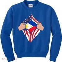 Filipino American Superhero Usa Philippines Man Chest Flag Gift Kids Sweatshirt thumb 0