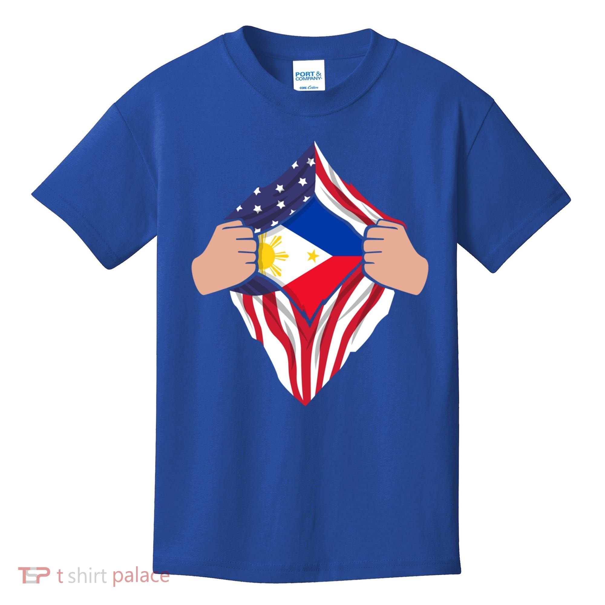 Filipino American Superhero Usa Philippines Man Chest Flag Gift Kids T-Shirt