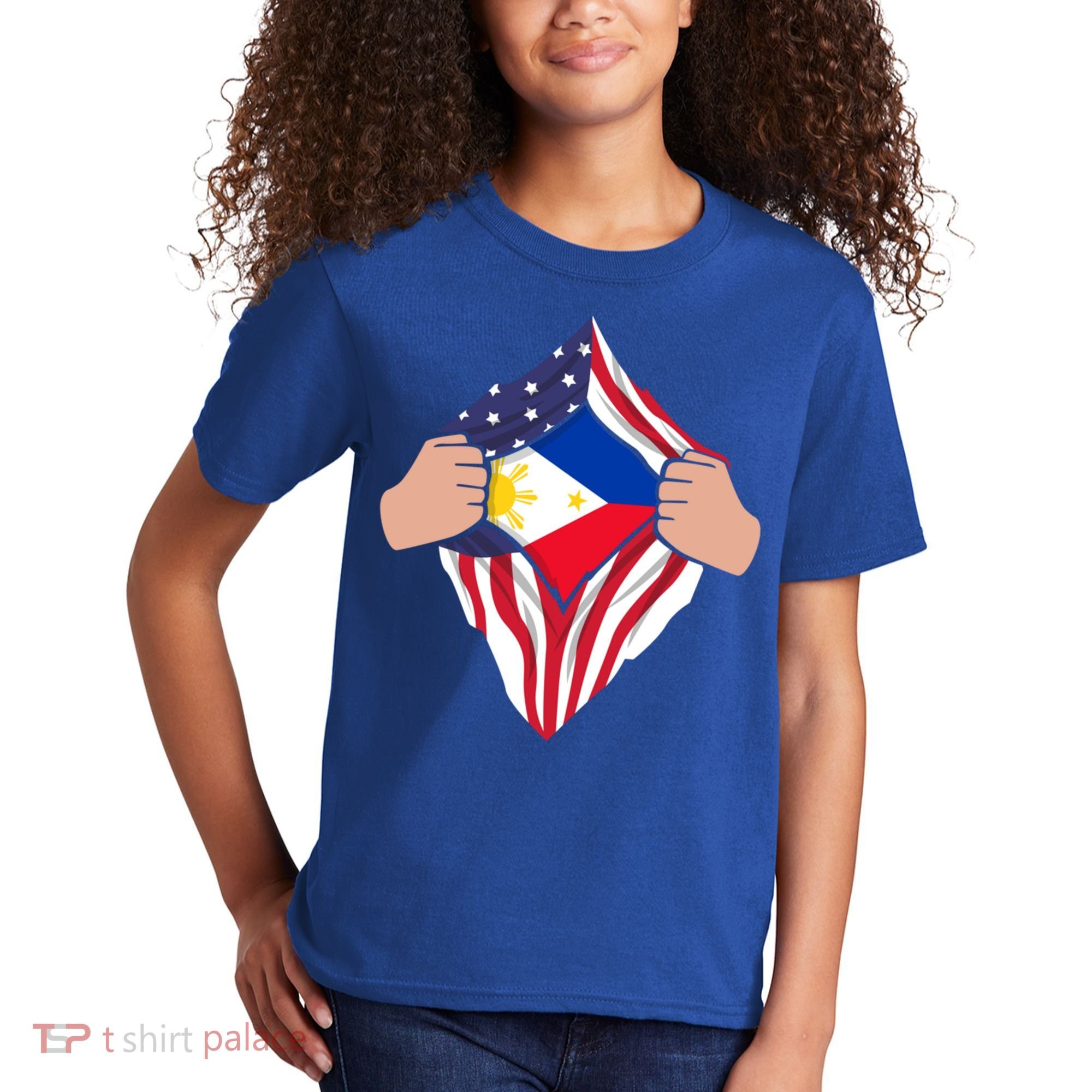 Filipino American Superhero Usa Philippines Man Chest Flag Gift Kids T-Shirt