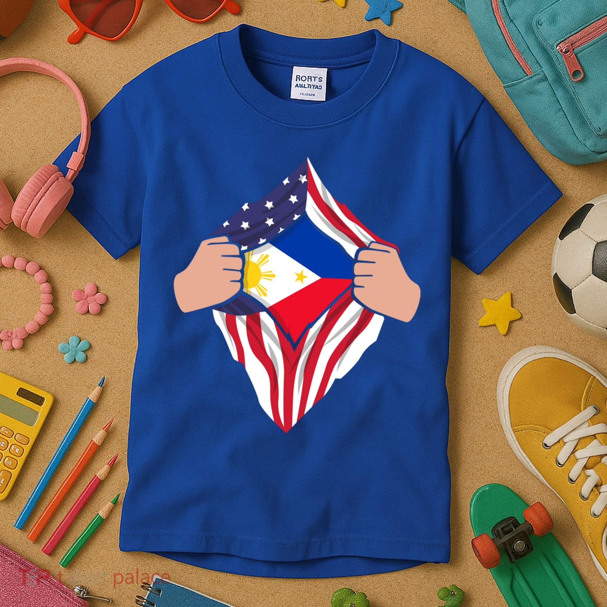 Filipino American Superhero Usa Philippines Man Chest Flag Gift Kids T-Shirt