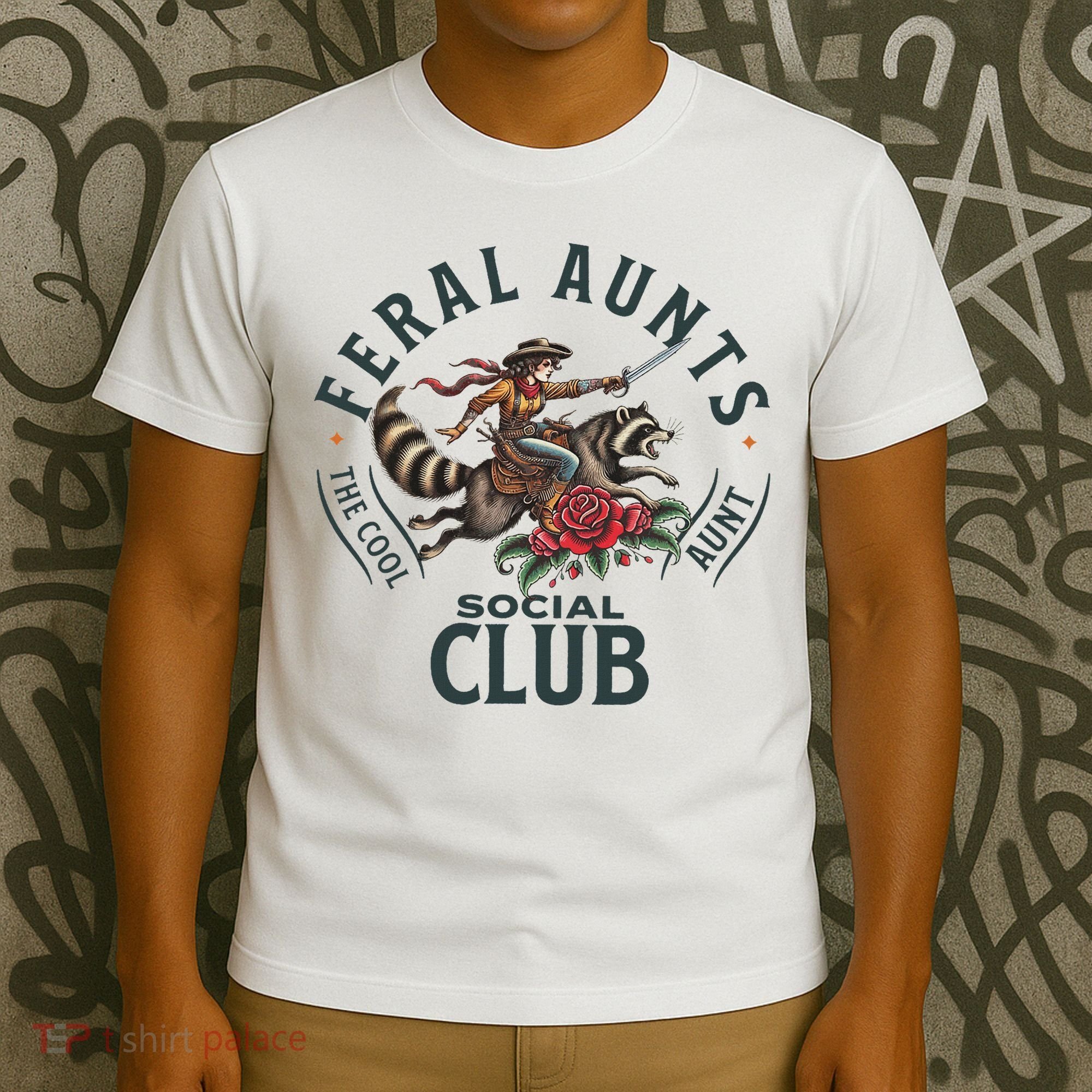 Feral Aunts Social Club The Cool Aunt Pregnancy Raccoon T-Shirt