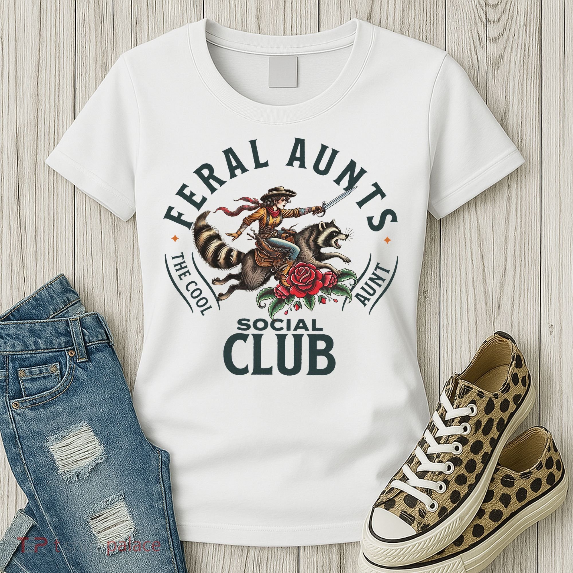 Feral Aunts Social Club The Cool Aunt Pregnancy Raccoon Women's T-Shirt