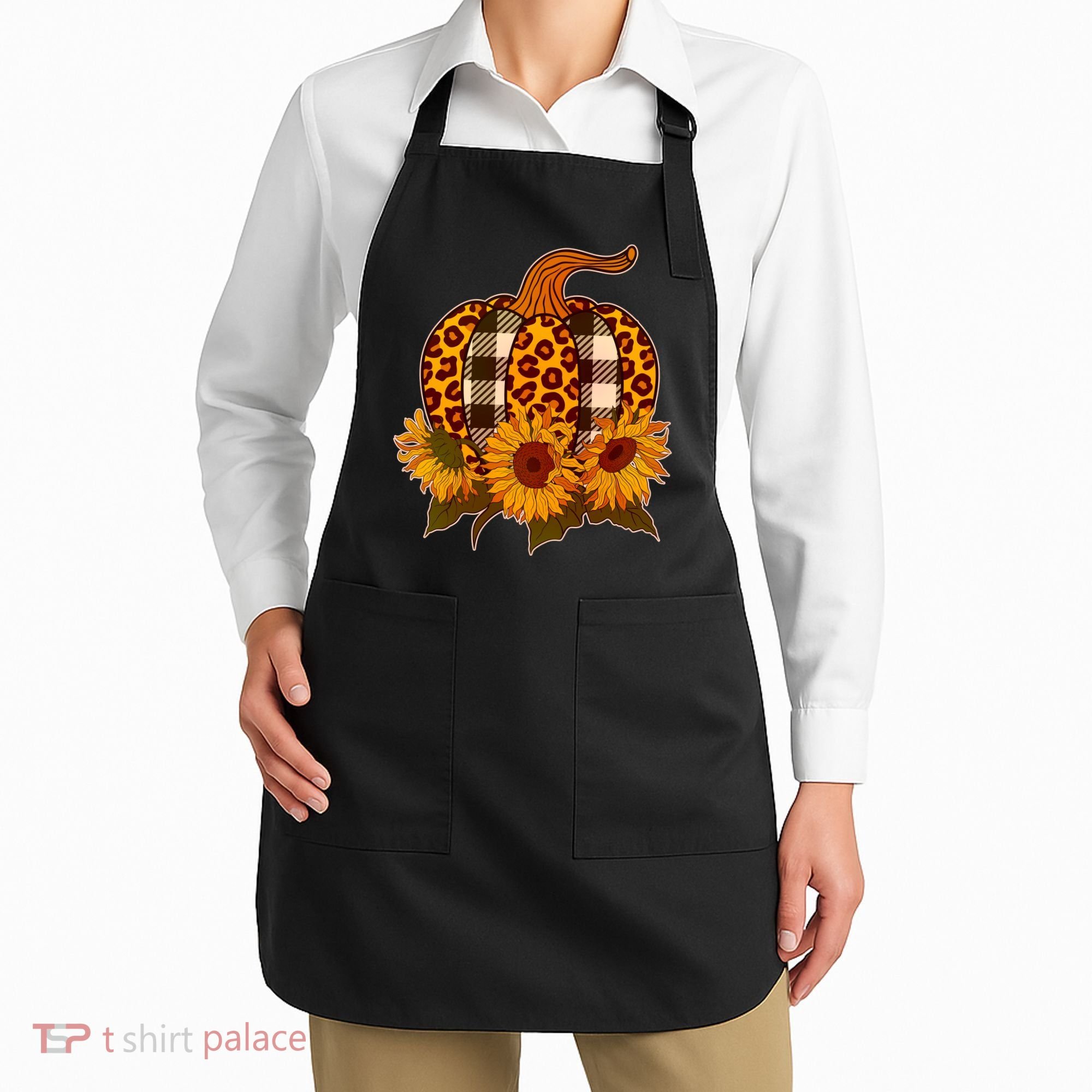 Fashion Autumn Leopard Buffalo Plaid Pumpkin Apron