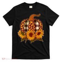 Fashion Autumn Leopard Buffalo Plaid Pumpkin T-Shirt thumb 0