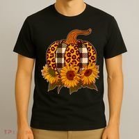 Fashion Autumn Leopard Buffalo Plaid Pumpkin T-Shirt thumb 3