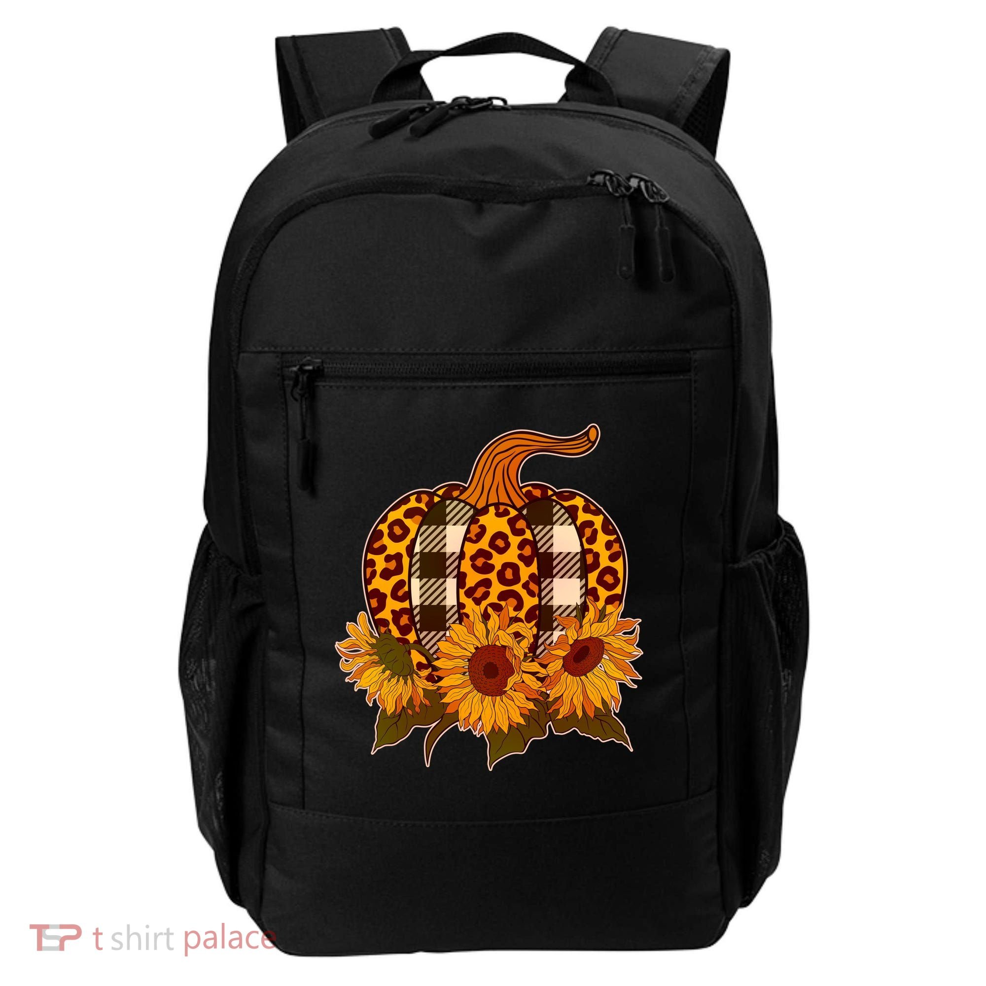 Fashion Autumn Leopard Buffalo Plaid Pumpkin Backpack