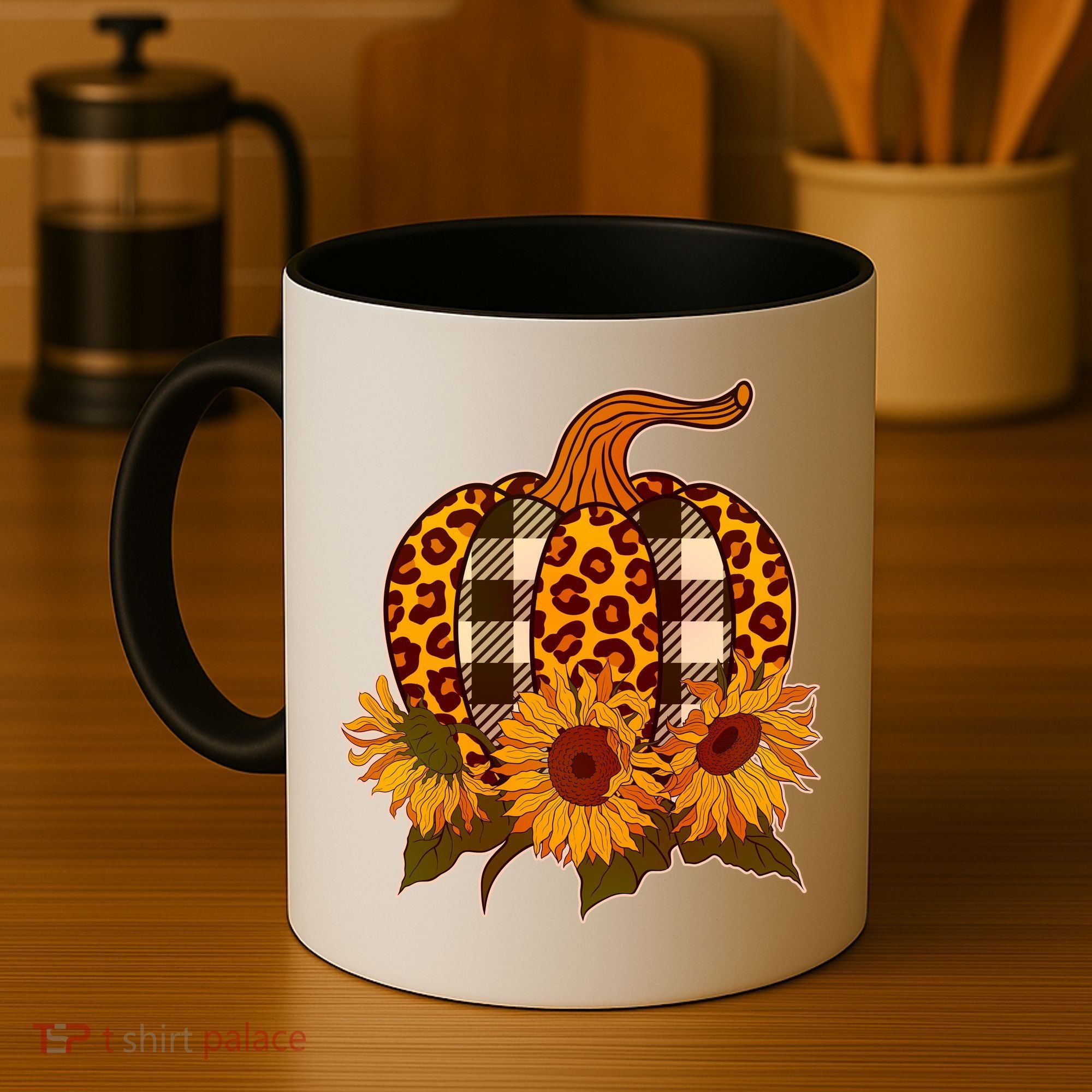 Fashion Autumn Leopard Buffalo Plaid Pumpkin Coffee Mug
