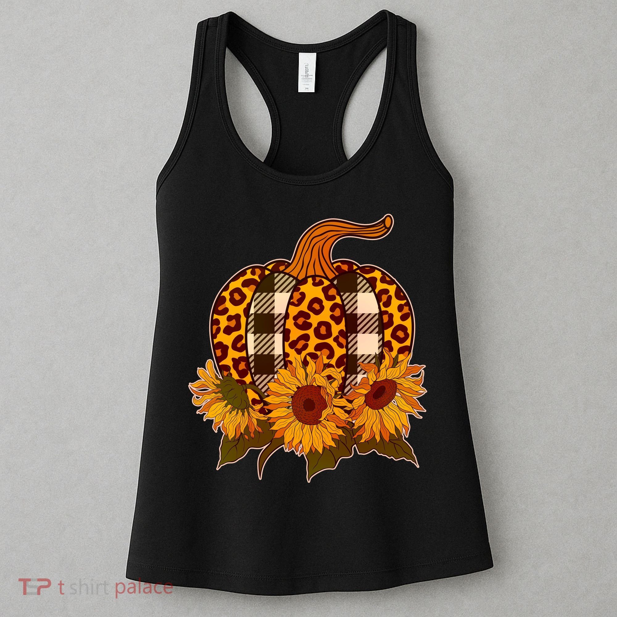 Fashion Autumn Leopard Buffalo Plaid Pumpkin Women's Tank Top